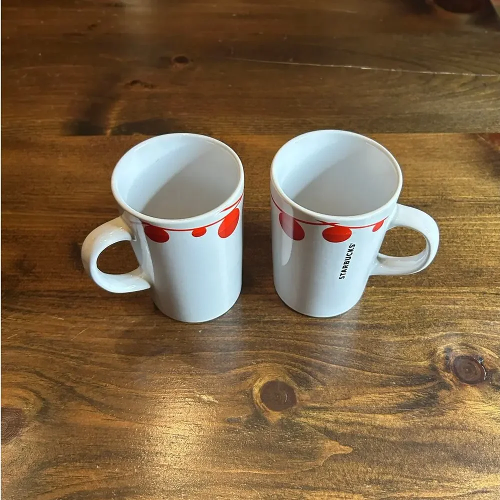 Starbucks Holiday Coffee‎ Mugs Christmas Lights Red White Matching Set Of Two